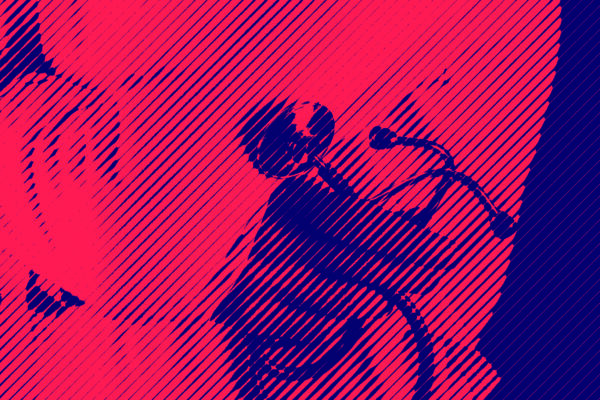 red and blue image of a doctor holding a stethoscope