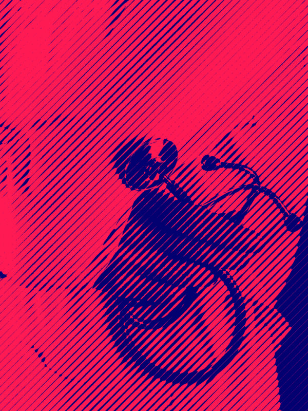 red and blue image of a doctor holding a stethoscope