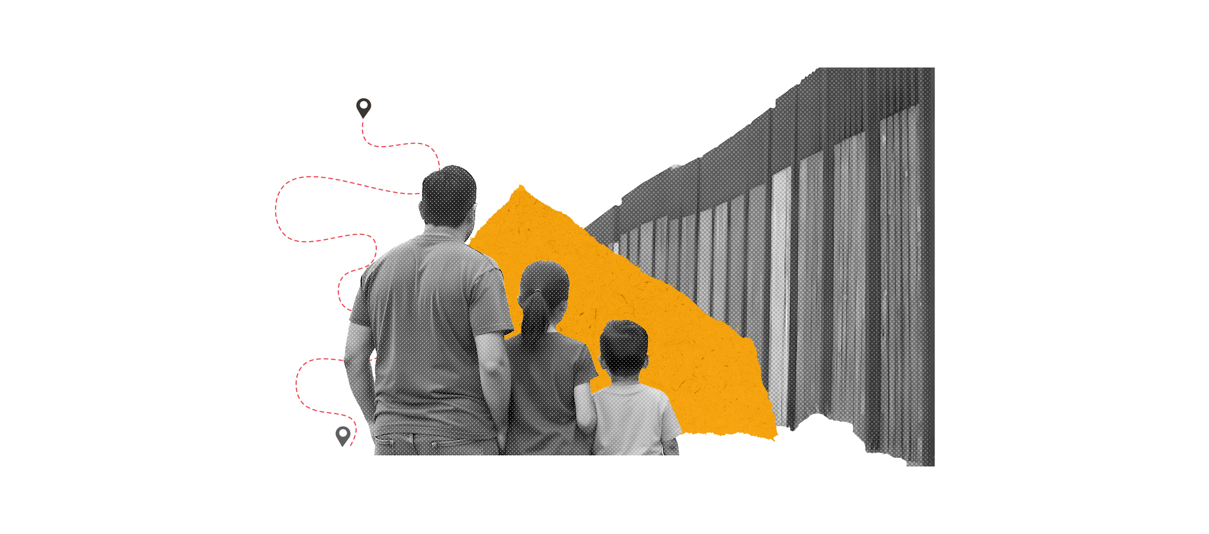 a parent and child hugging in front of a border fence