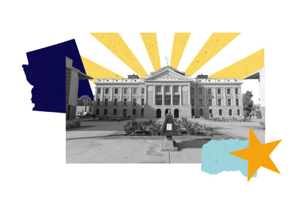 Black and white photo of AZ capitol