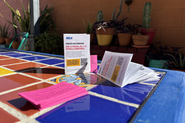 A photo of a Know Your Rights zine on a table