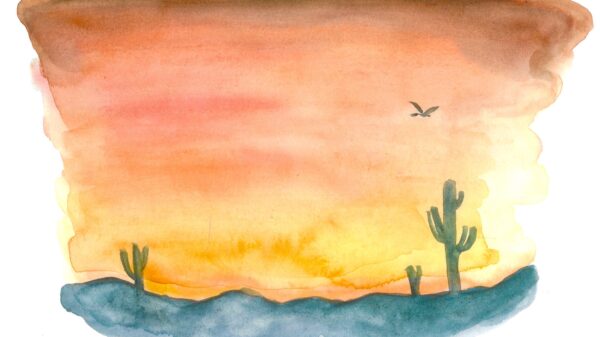 watercolor of desert landscape