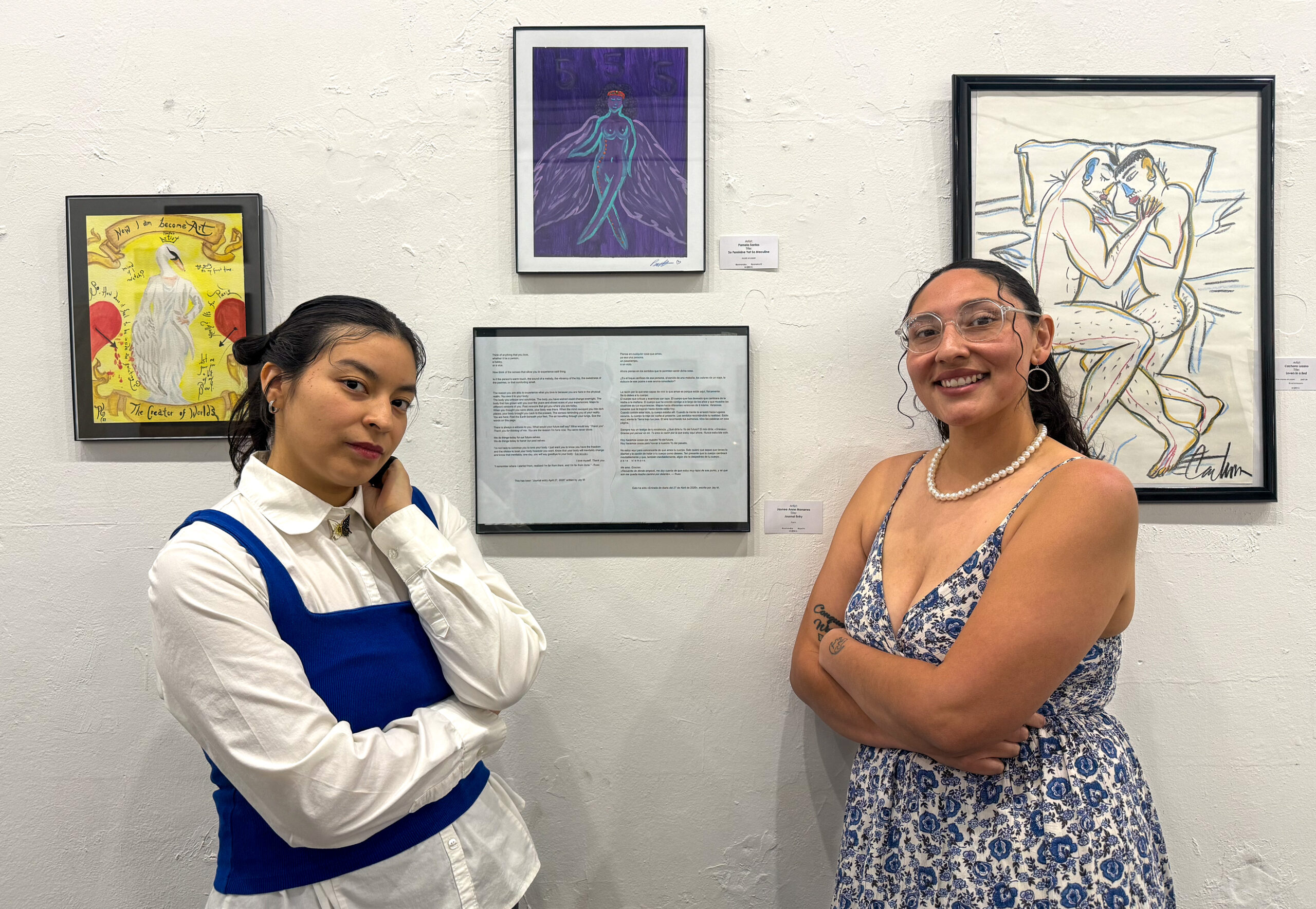 Jaynee Anne Monarrez, left, and her wife Pamela Santos entered a journal entry and a painting for the "Body Language exhibit at La Linea Art studio in Nogales.
