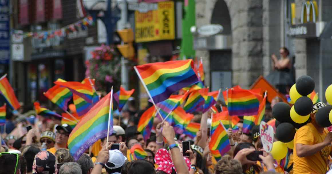 pride flags waving in the air