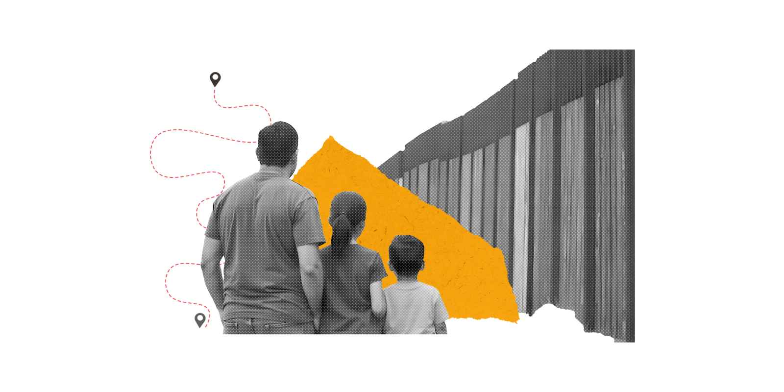 a parent and child hugging in front of a border fence